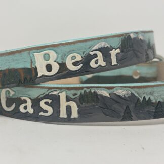 Blue Sky Mountain Scene Leather Dog Collar