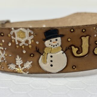 Snowman Leather Dog Collar